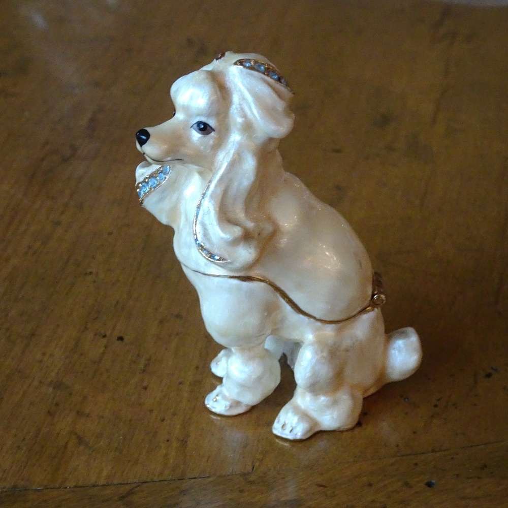 Rucinni Swarovski Crystal French Poodle Cream Enamel Trinket Pill Box Decoration - Picture 3 of 10